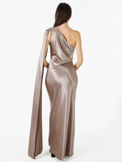 Solada Abito elegante da donna monospalla con stola incorporata - fango