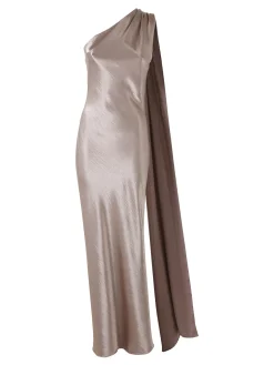 Solada Abito elegante da donna monospalla con stola incorporata - fango