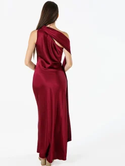 Solada Abito elegante da donna monospalla con stola incorporata - bordeaux