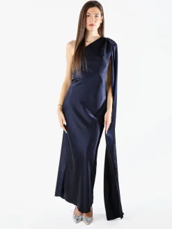 Solada Abito elegante da donna monospalla con stola incorporata - blu scuro