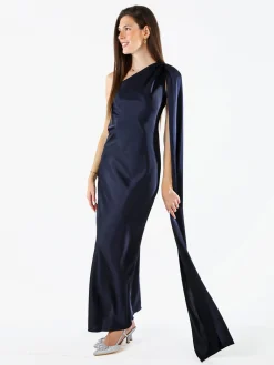 Solada Abito elegante da donna monospalla con stola incorporata - blu scuro