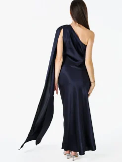Solada Abito elegante da donna monospalla con stola incorporata - blu scuro