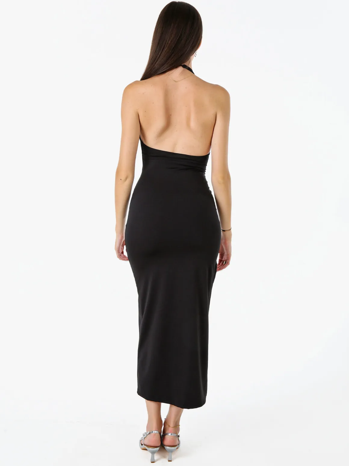 Solada Abito elegante da donna con spalle scoperte e spacco laterale - nero