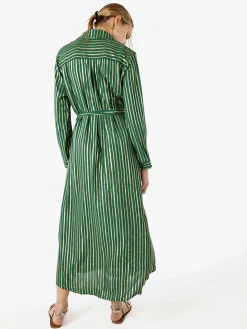 Solada Abito lungo a camicia con maniche lunghe e stampa a righe - verde