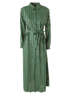 Solada Abito lungo a camicia con maniche lunghe e stampa a righe - verde