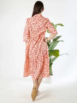 Solada Abito lungo da donna a camicia in cotone con maniche a 3/4 - rosa
