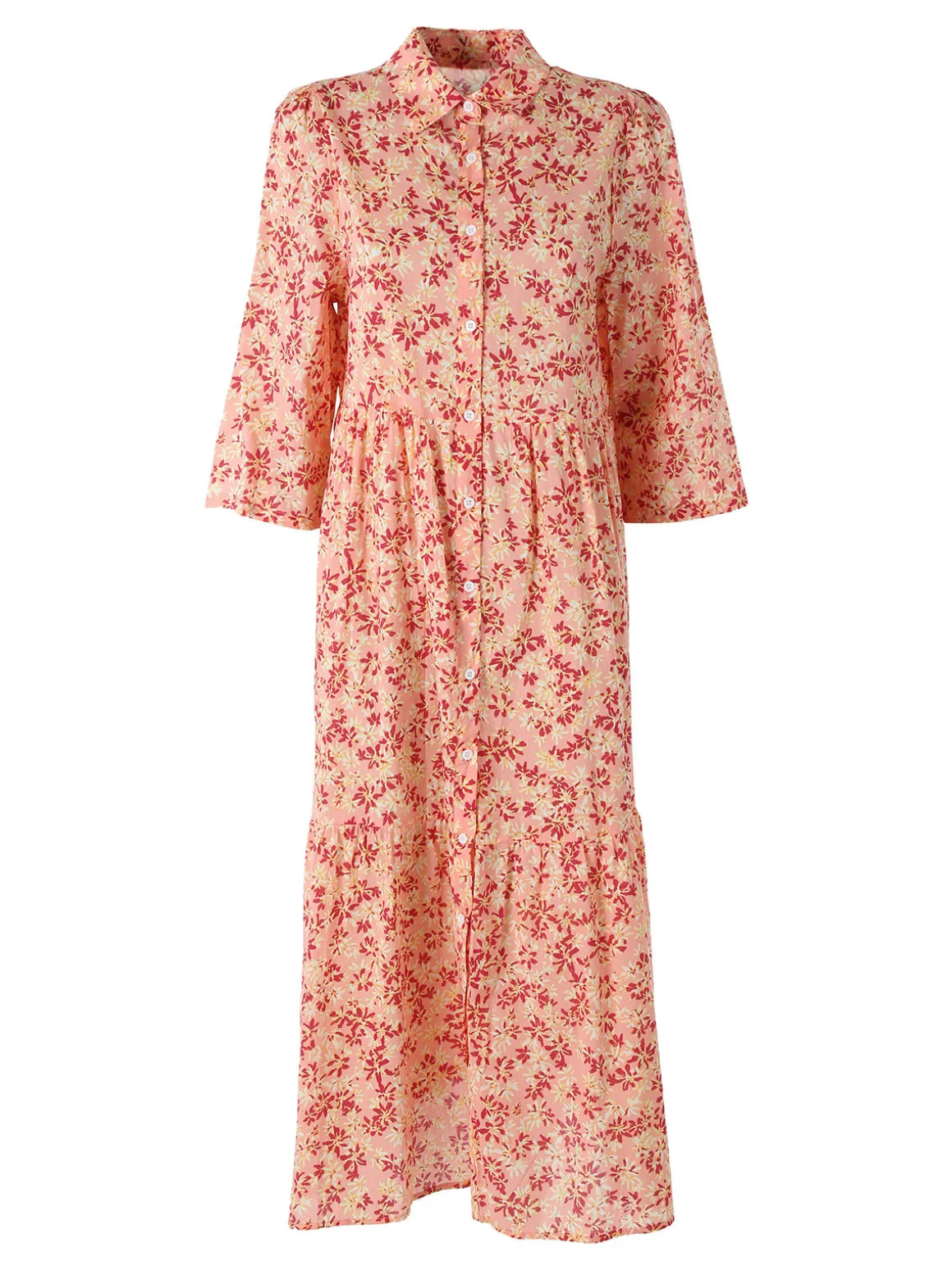Solada Abito lungo da donna a camicia in cotone con maniche a 3/4 - rosa