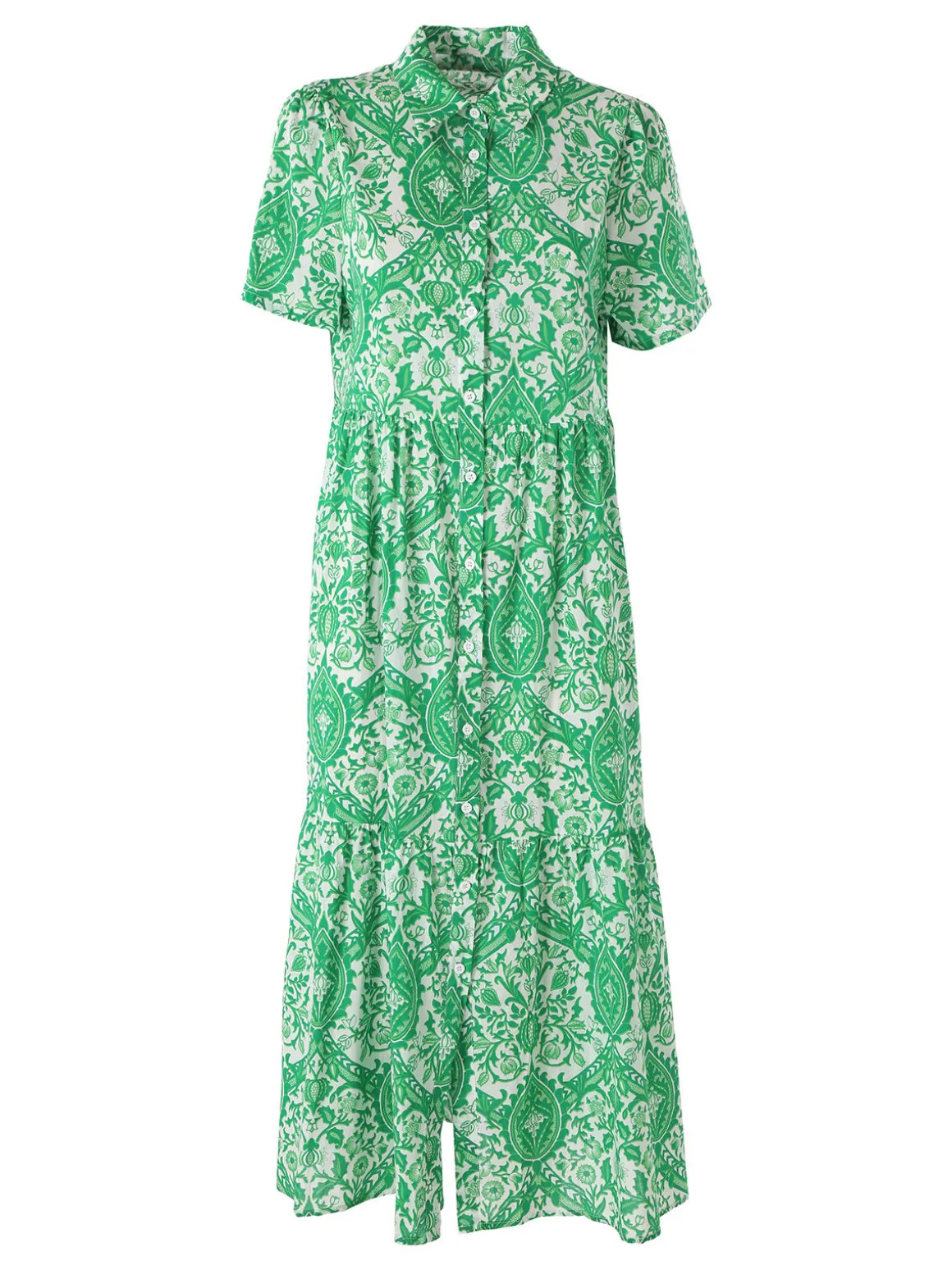 Solada Abito lungo da donna a camicia in cotone con maniche corte - verde
