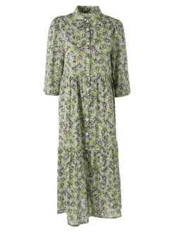 Solada Abito lungo da donna a camicia in cotone con maniche a 3/4 - verde