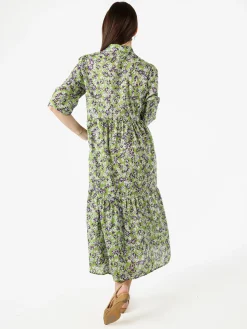 Solada Abito lungo da donna a camicia in cotone con maniche a 3/4 - verde