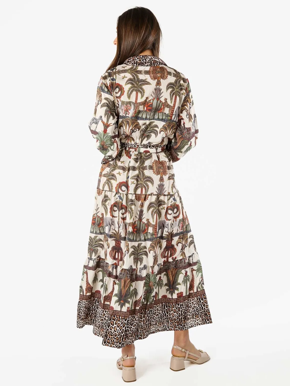 Solada Abito lungo da donna a camicia con stampe e maniche a 3/4 - marrone