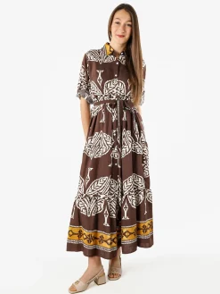 Solada Abito lungo da donna a camicia con stampe - marrone