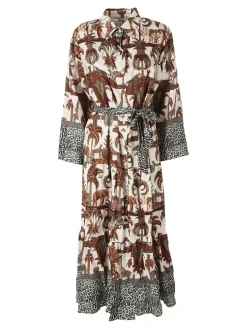Solada Abito lungo da donna a camicia con stampe e maniche a 3/4 - nero