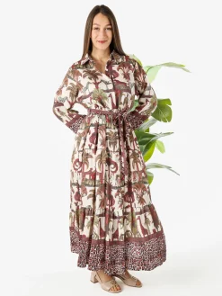 Solada Abito lungo da donna a camicia con stampe e maniche a 3/4 - rosa