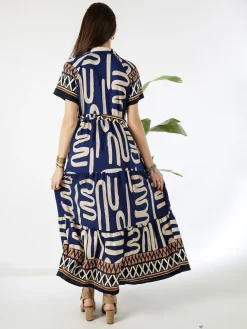 Solada Abito lungo da donna a camicia con maniche corte - blu