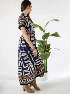 Solada Abito lungo da donna a camicia con maniche corte - blu