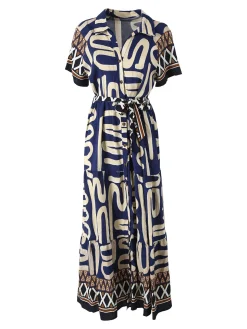 Solada Abito lungo da donna a camicia con maniche corte - blu