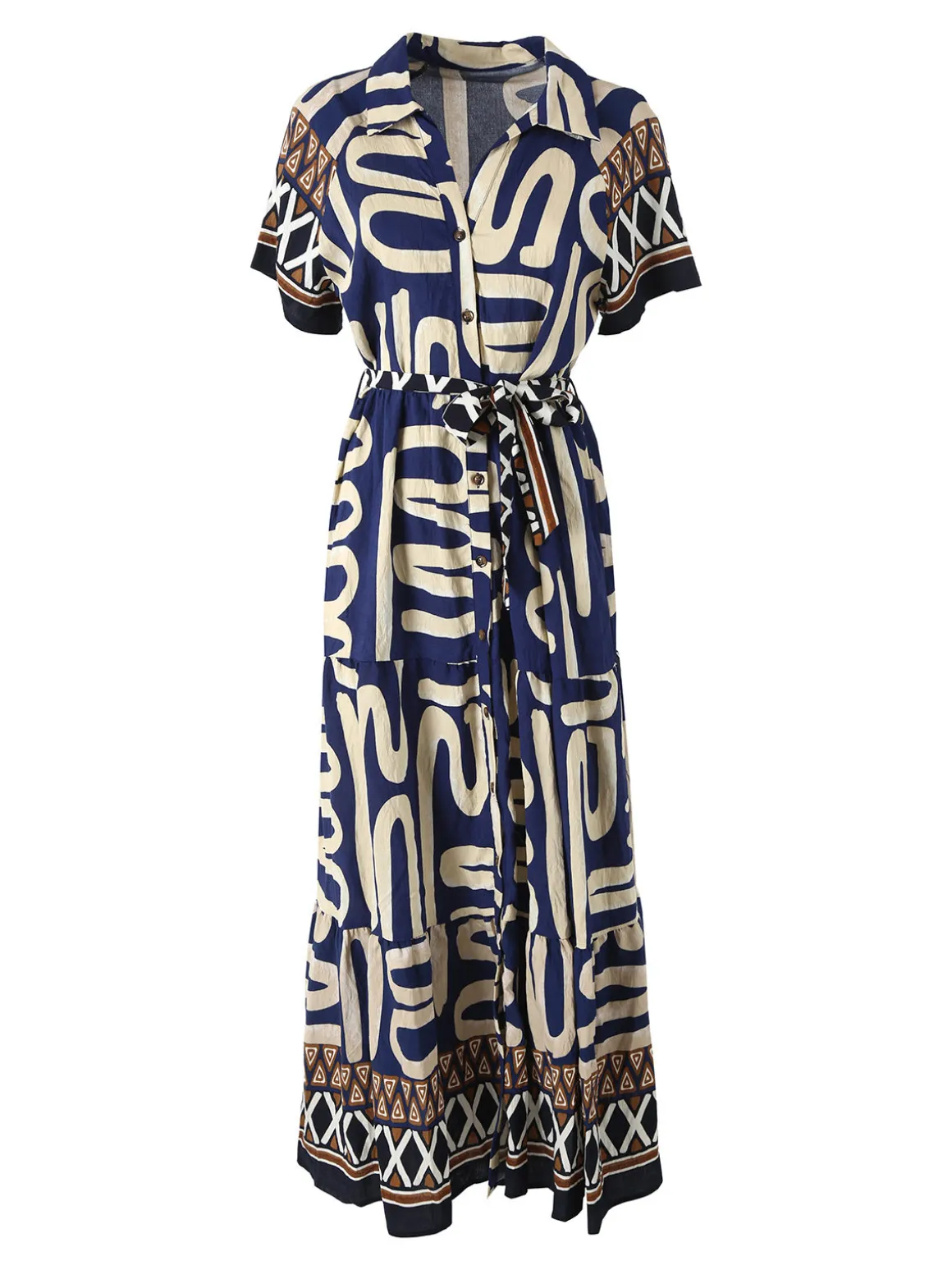 Solada Abito lungo da donna a camicia con maniche corte - blu