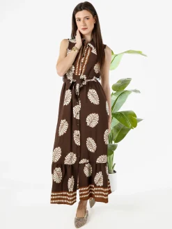 Solada Abito lungo da donna a camicia senza maniche - marrone