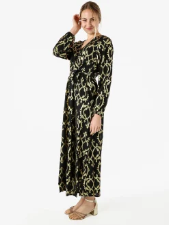 Solada Abito lungo da donna a maniche lunghe con stampe e scollo a V - nero