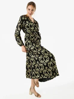 Solada Abito lungo da donna a maniche lunghe con stampe e scollo a V - nero