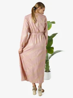 Solada Abito lungo da donna a maniche lunghe con stampa a righe dorate - rosa