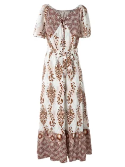 Solada Abito lungo da donna a maniche corte con scollo a V - marrone