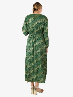 Solada Abito lungo da donna a maniche lunghe con stampa a righe dorate - verde
