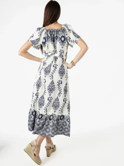 Solada Abito lungo da donna a maniche corte con scollo a V - blu