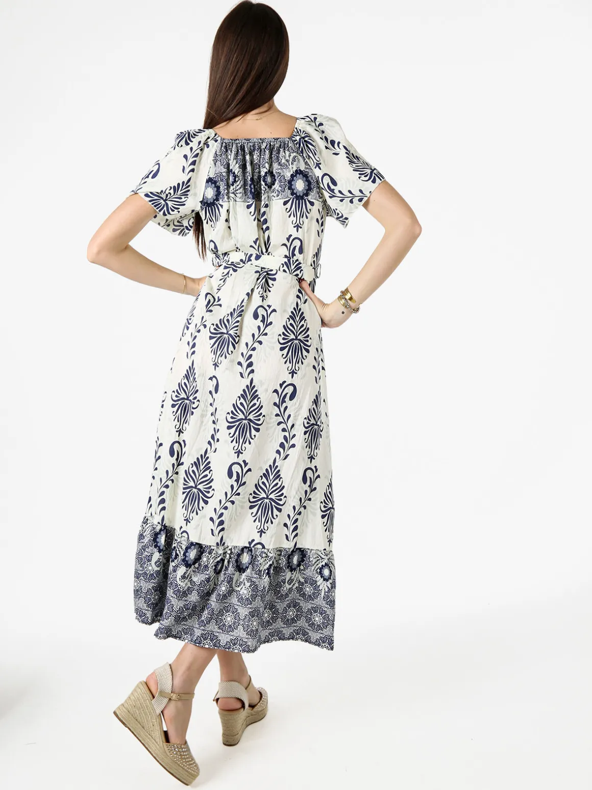 Solada Abito lungo da donna a maniche corte con scollo a V - blu