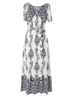 Solada Abito lungo da donna a maniche corte con scollo a V - blu
