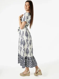 Solada Abito lungo da donna a maniche corte con scollo a V - blu
