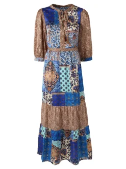 Solada Abito lungo da donna con stampe colorate e maniche a 3/4 - blu