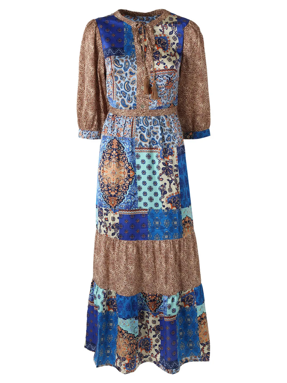 Solada Abito lungo da donna con stampe colorate e maniche a 3/4 - blu
