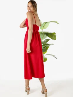 Solada Abito lungo da donna con spalline sottili e coppe imbottite - rosso