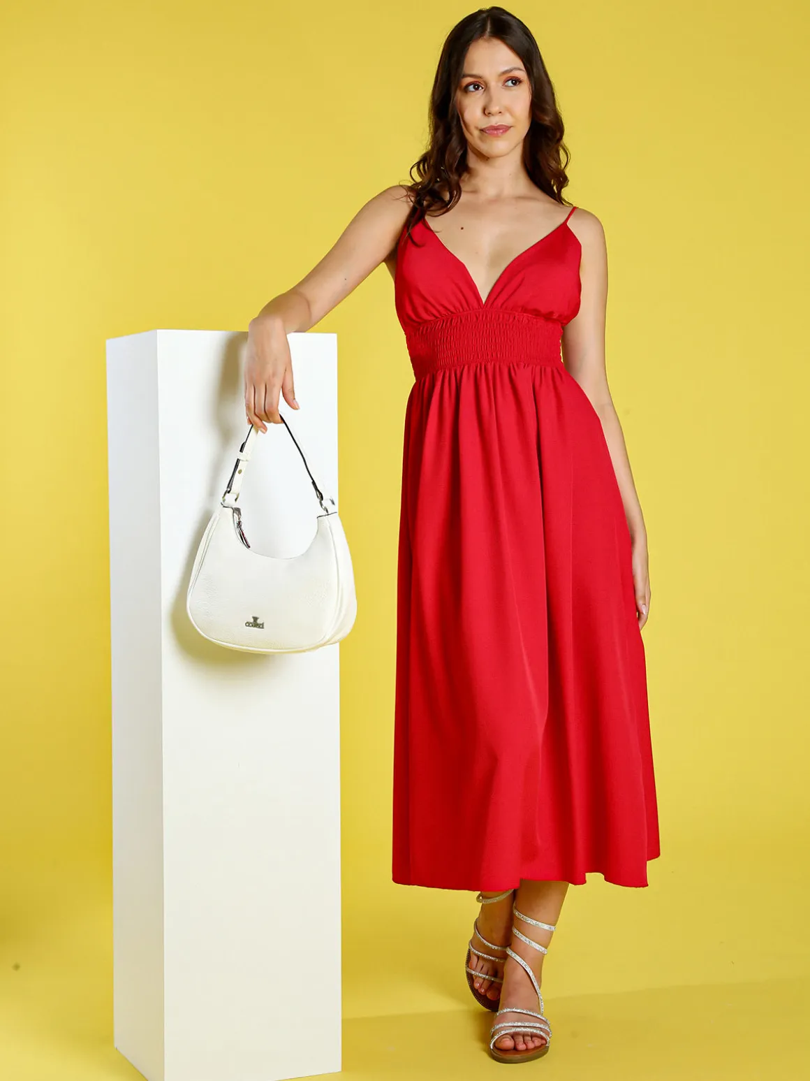 Solada Abito lungo da donna con spalline sottili e coppe imbottite - rosso