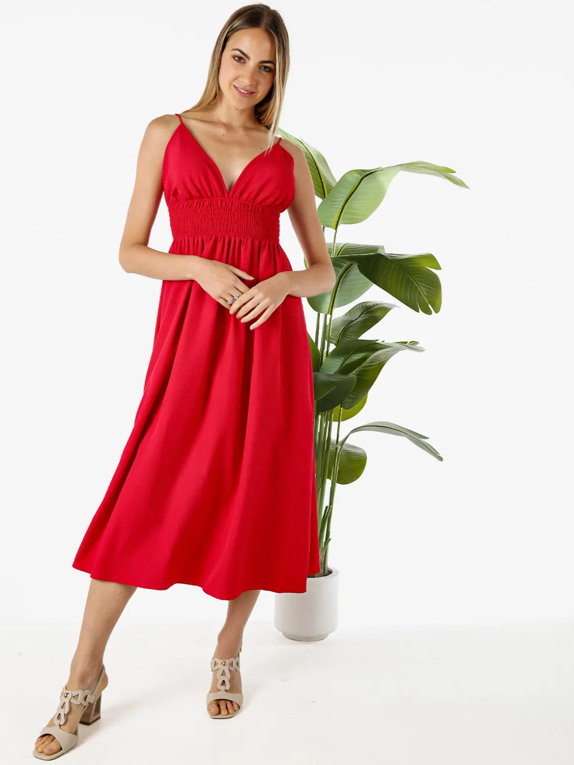 Solada Abito lungo da donna con spalline sottili e coppe imbottite - rosso