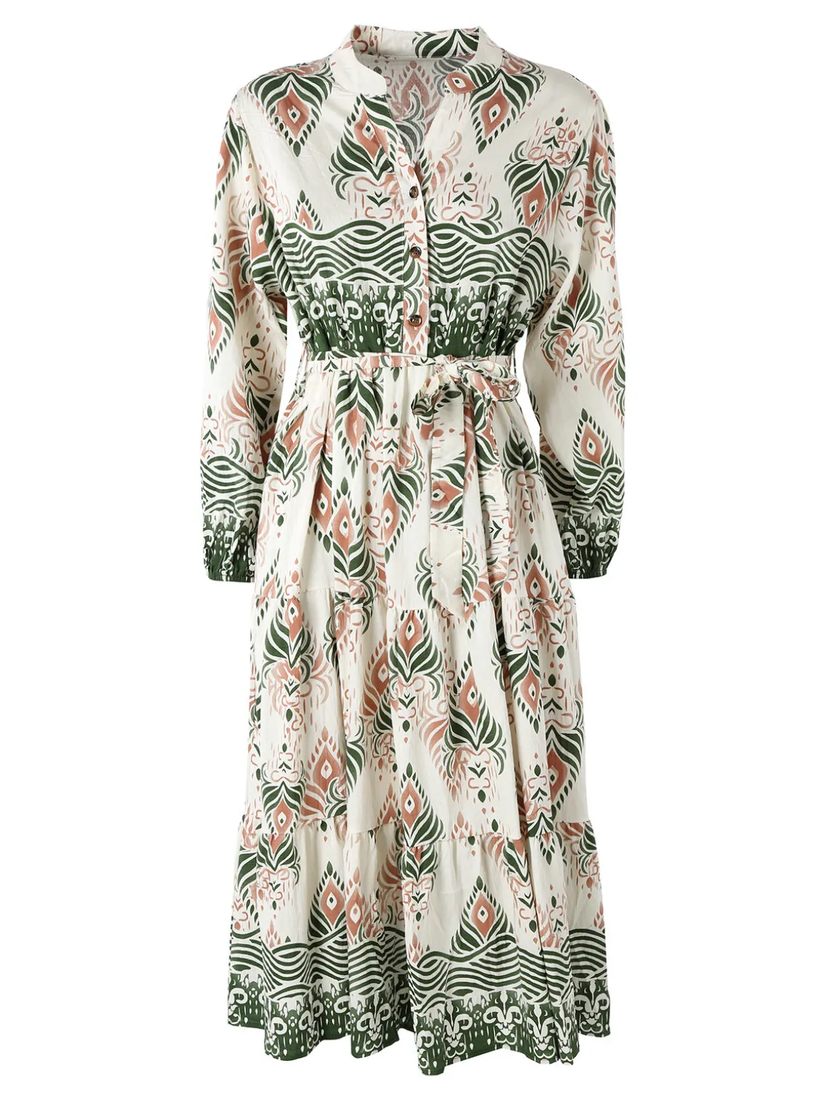 Solada Abito lungo da donna con stampe e maniche lunghe - verde