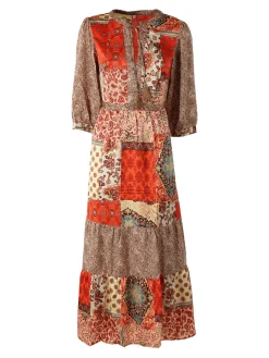 Solada Abito lungo da donna con stampe colorate e maniche a 3/4 - arancione