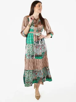 Solada Abito lungo da donna con stampe colorate e maniche a 3/4 - verde