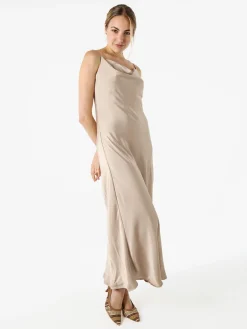 Solada Abito lungo da donna con spalline sottili e scollo a cascata - beige