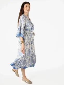 Solada Abito lungo da donna con stampe e maniche corte a campana - azzurro