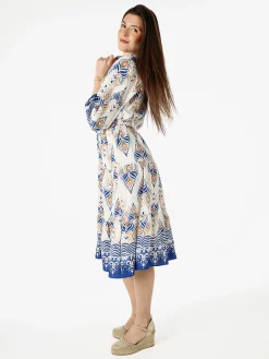 Solada Abito lungo da donna con stampe e maniche lunghe - blu