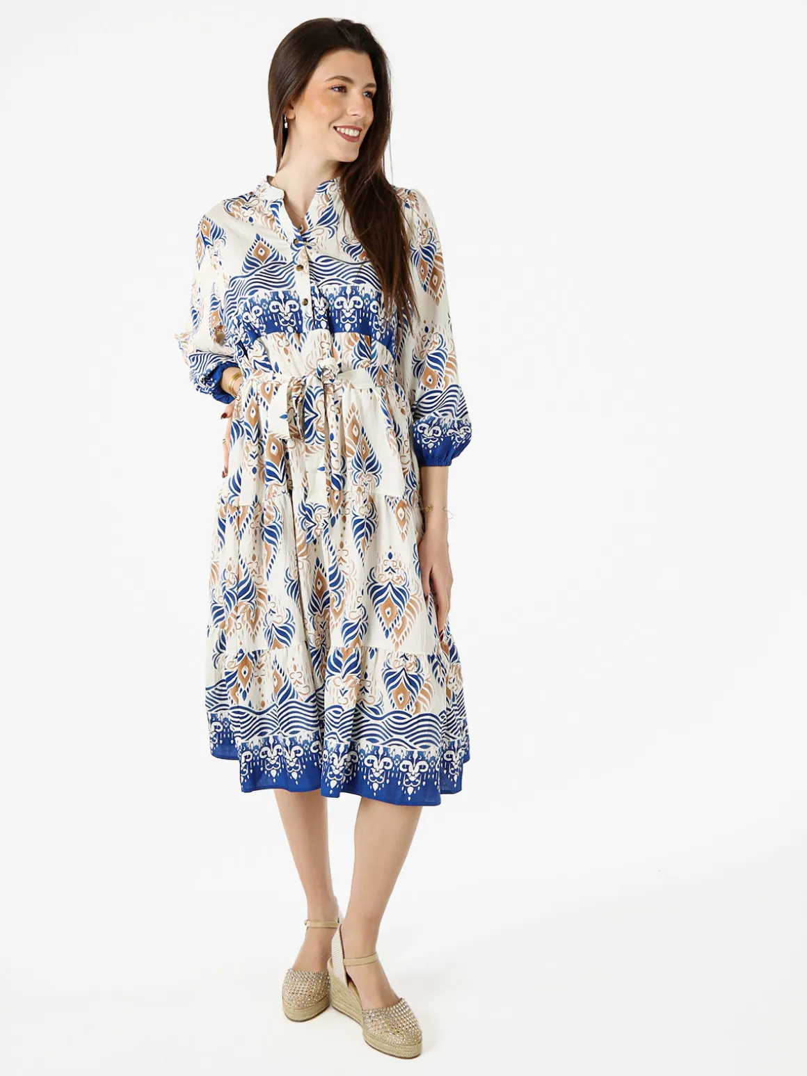 Solada Abito lungo da donna con stampe e maniche lunghe - blu