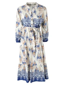 Solada Abito lungo da donna con stampe e maniche lunghe - blu