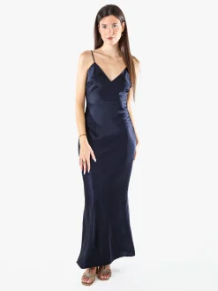 Solada Abito lungo da donna effetto raso con spalline sottili - blu scuro