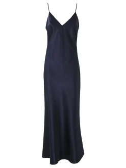 Solada Abito lungo da donna effetto raso con spalline sottili - blu scuro