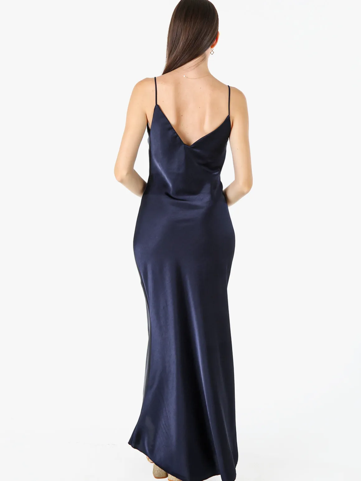 Solada Abito lungo da donna effetto raso con spalline sottili - blu scuro