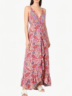 Solada Abito lungo da donna in seta con spalline sottili e spacco profondo - beige