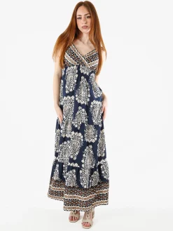 Solada Abito lungo da donna in viscosa con spalline strette - blu scuro